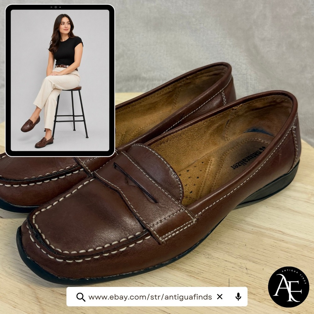 Naturalizer Carletta Brown Leather Penny Loafers Womens 8.5 M Slip On Flats